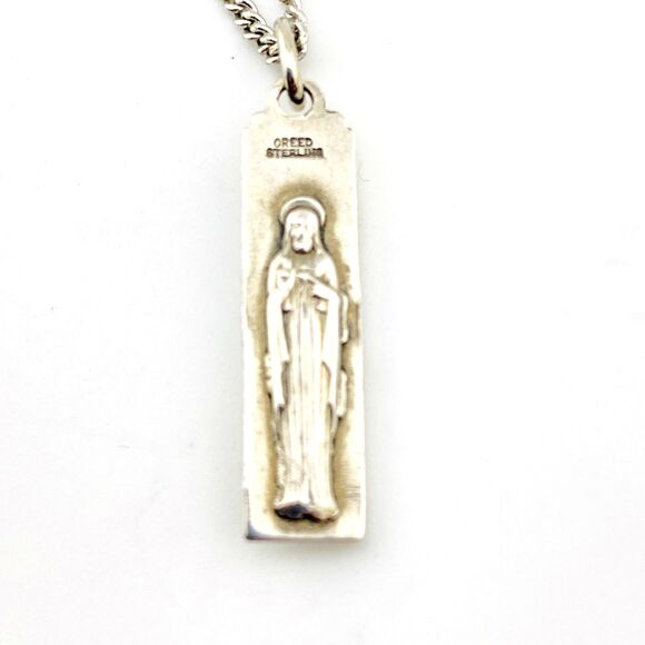 Sterling Silver Creed Pendant Necklace Modernist Double Sided 23.5" Chain - Picture 2 of 5